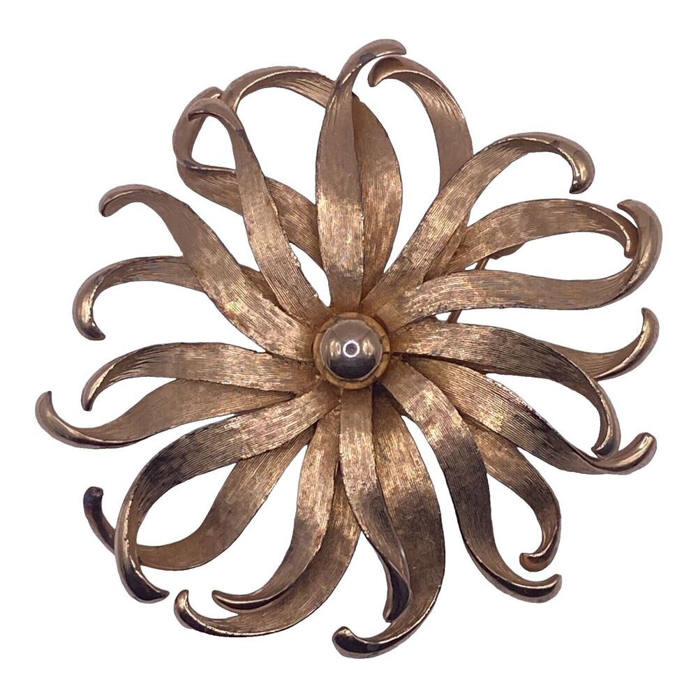 Brooch Pin Gold Tone Swirl Flower Womens Fashion Costume Jewelry Vintage